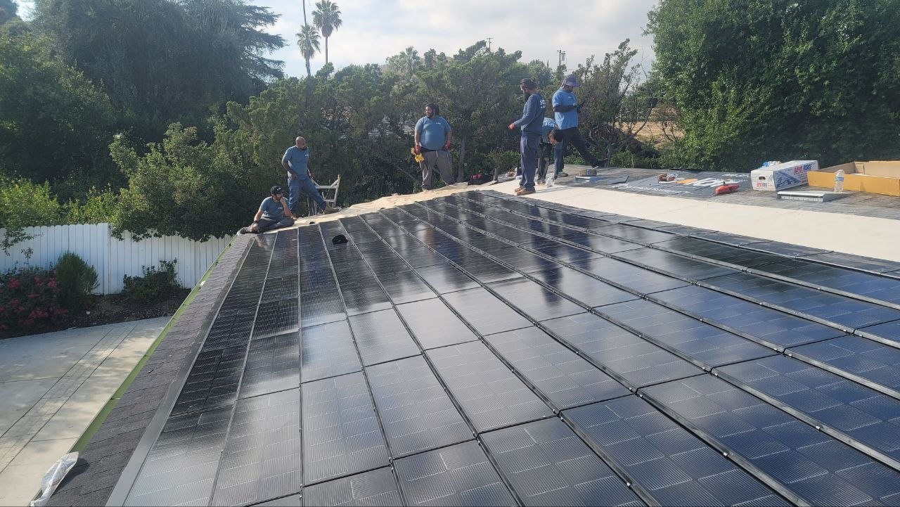 BIPV solar-integrated panel cell texture detail — PBG residential install, Los Angeles.